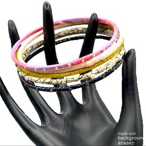 Set of 5 washi bangles with Swarovski crystals